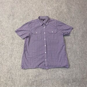MICHAEL KORS SHORT SLEEVE PLAIDED BUTTON UP SHIRT MEN SIZE XL PURPLE BLACK GREY
